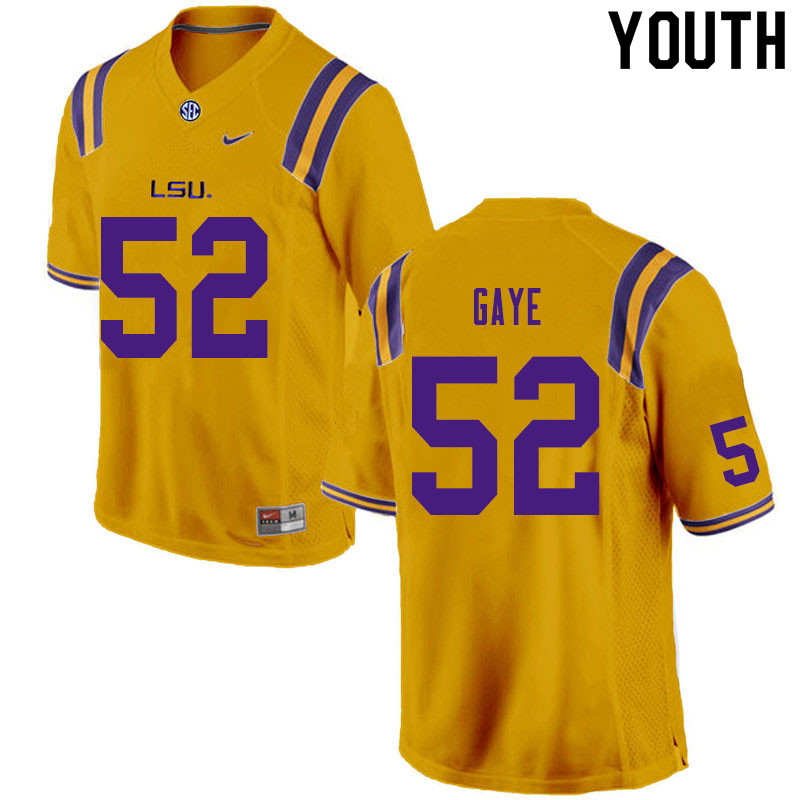 Youth #52 Ali Gaye LSU Tigers College Football Jerseys Sale-Gold - Click Image to Close